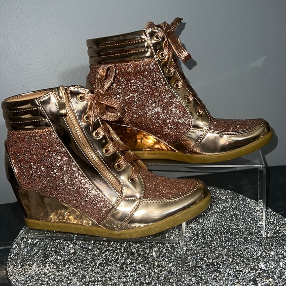 Rose gold sparkle wedges size 9 - Picture 1 of 6